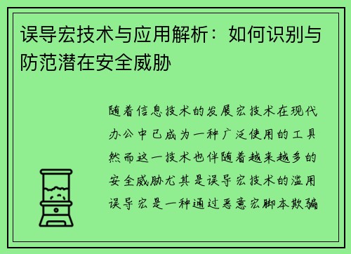 误导宏技术与应用解析：如何识别与防范潜在安全威胁
